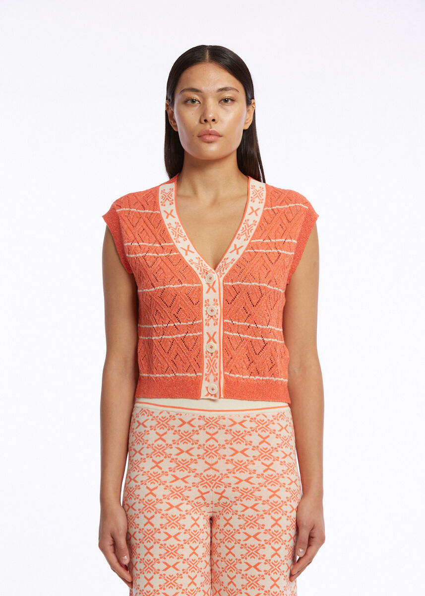 JACQUARD PATTERN DETAILED APRICOT KNIT TOP - KNITSS