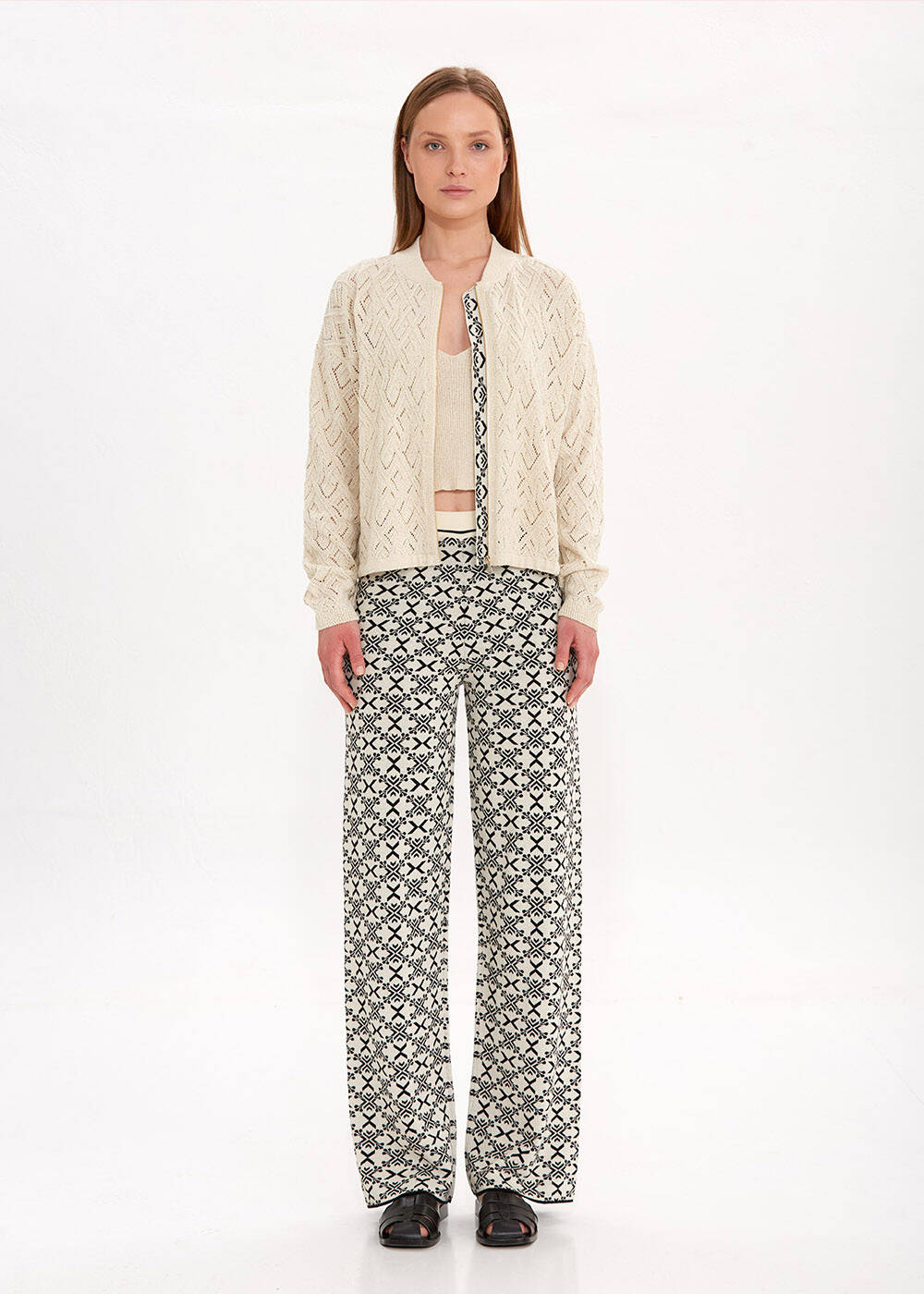 JACQUARD PATTERN DETAILED SAND KNIT JACKET - 2