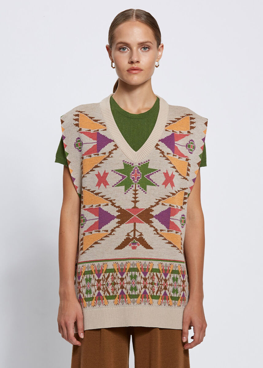 JACQUARD PATTERN MERINO WOOL KNIT VEST - KNITSS
