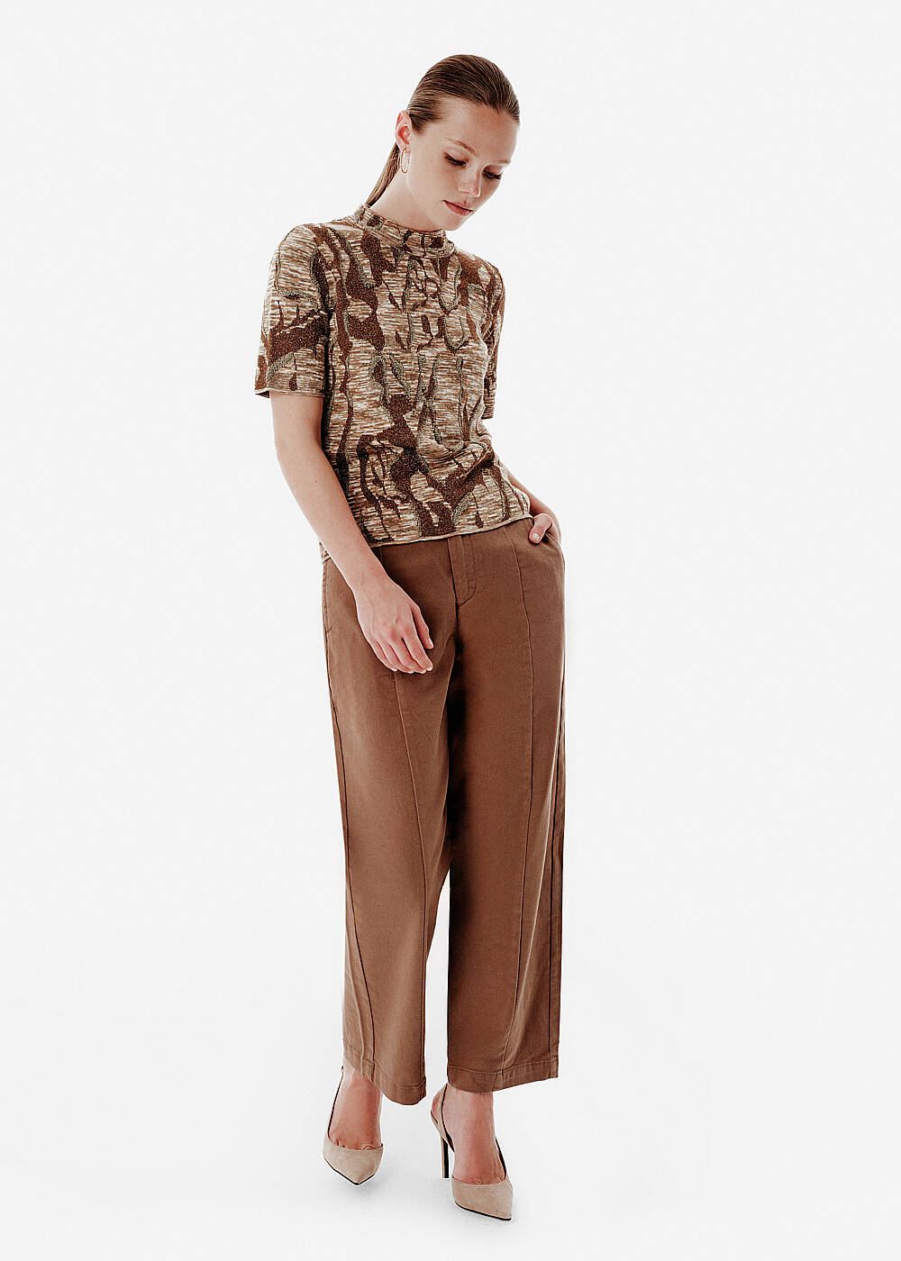 Jacquard-Pattern Stand-Collar Knit Top - 2