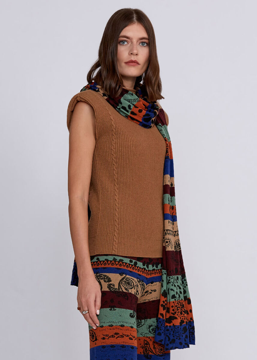 Jacquard Reversable Merino Wool Knit Scarf | Knitss