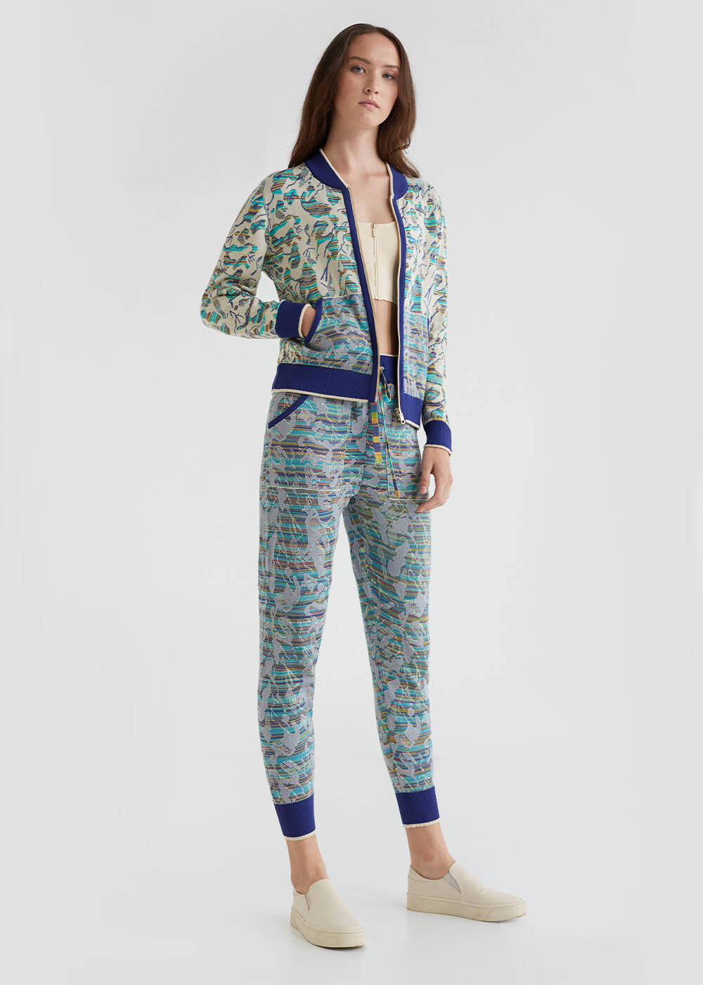 Jacquard Turquoise Knit Jogging Pants - 2