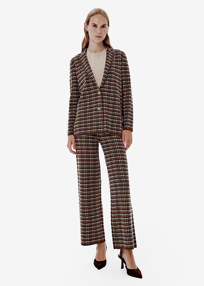 Jakar Desen Kahverengi Triko Pantolon - KNITSS