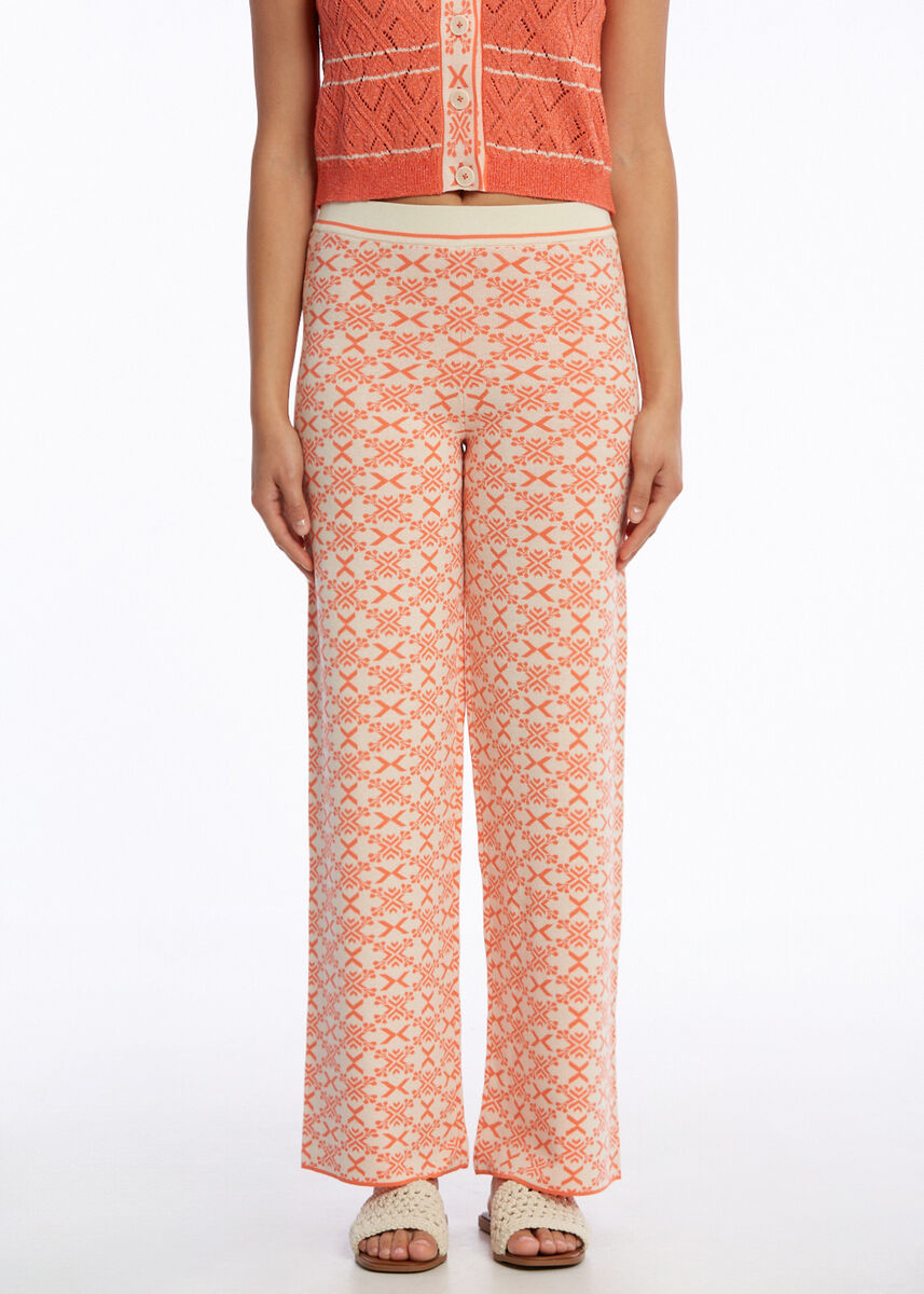 Jakar Desenli Turuncu Triko Pantolon - KNITSS