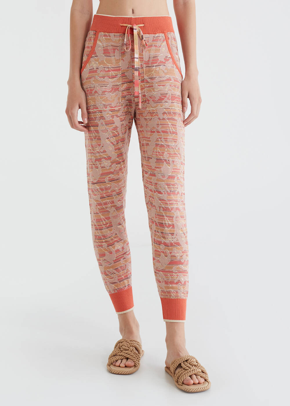 Jakarlı Mercan Rengi Triko Jogging Pantolon - 1