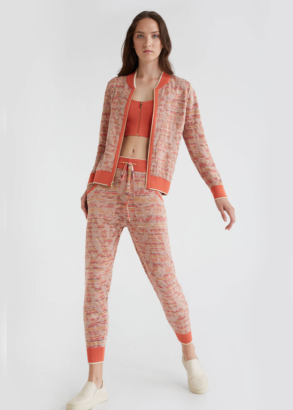 Jakarlı Mercan Rengi Triko Jogging Pantolon - 2