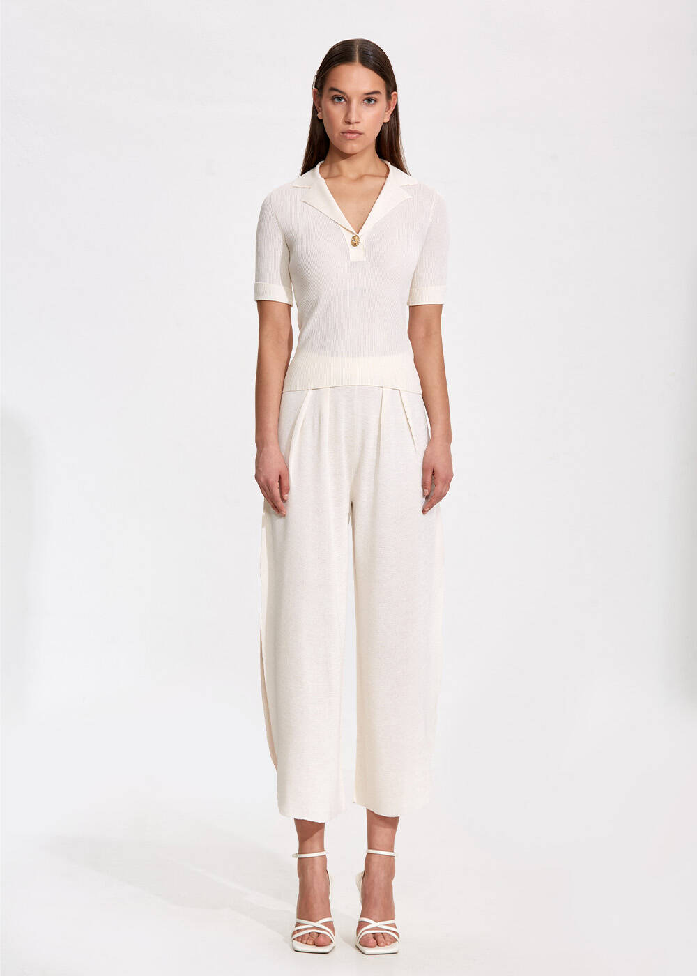 Jewel Button Ecru Knit Top - 2