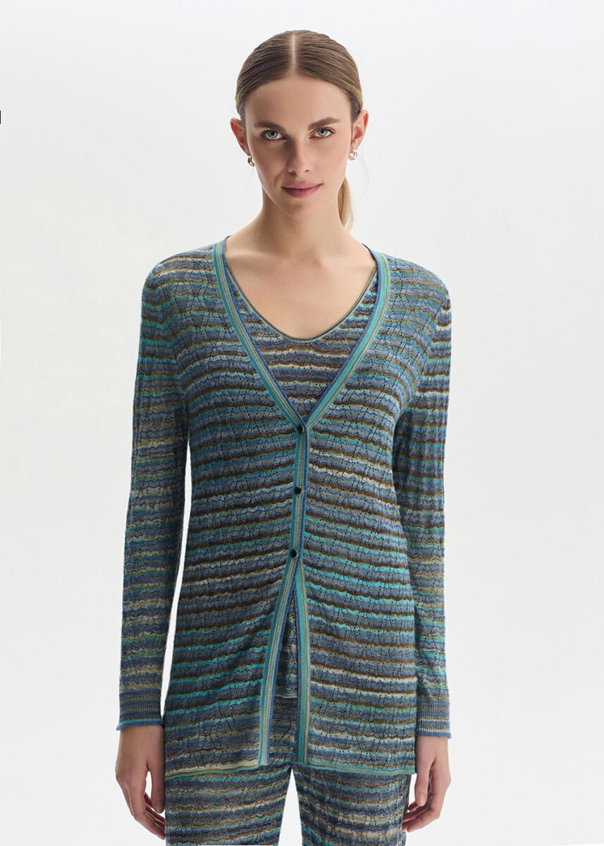 JEWEL BUTTONS COLOR BLOCK FESTIVAL KNIT CARDIGAN - KNITSS