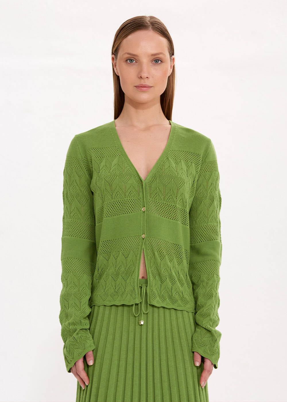 JEWEL BUTTONS NEPHRITE KNIT CARDIGAN - 1