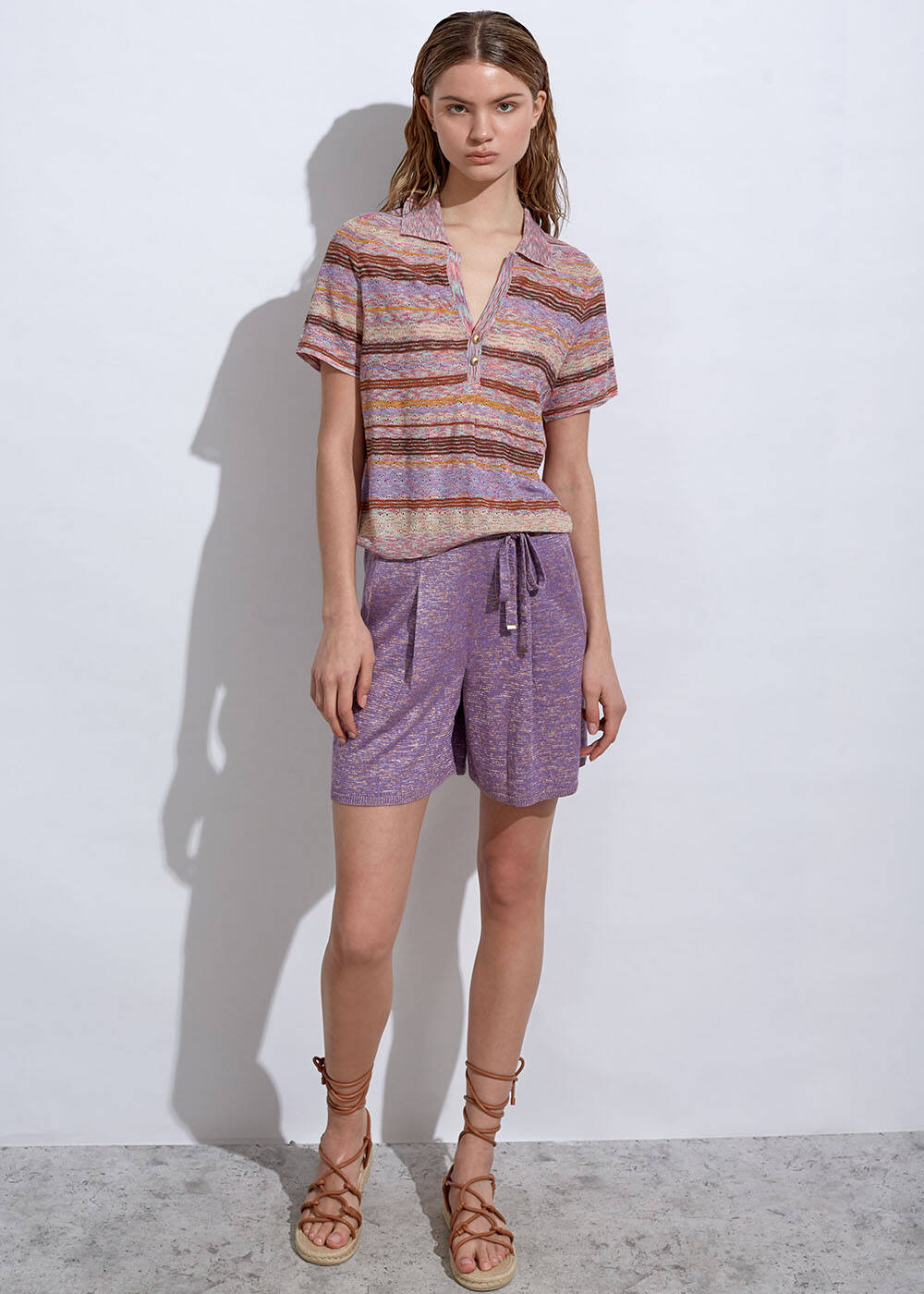 Jewel Buttons Polo Neck Terracotta Knit Top - 2