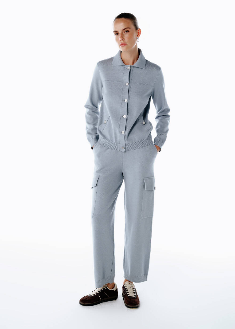 JEWEL BUTTONS RETRO BLUE KNIT SPORTS JACKET - 2