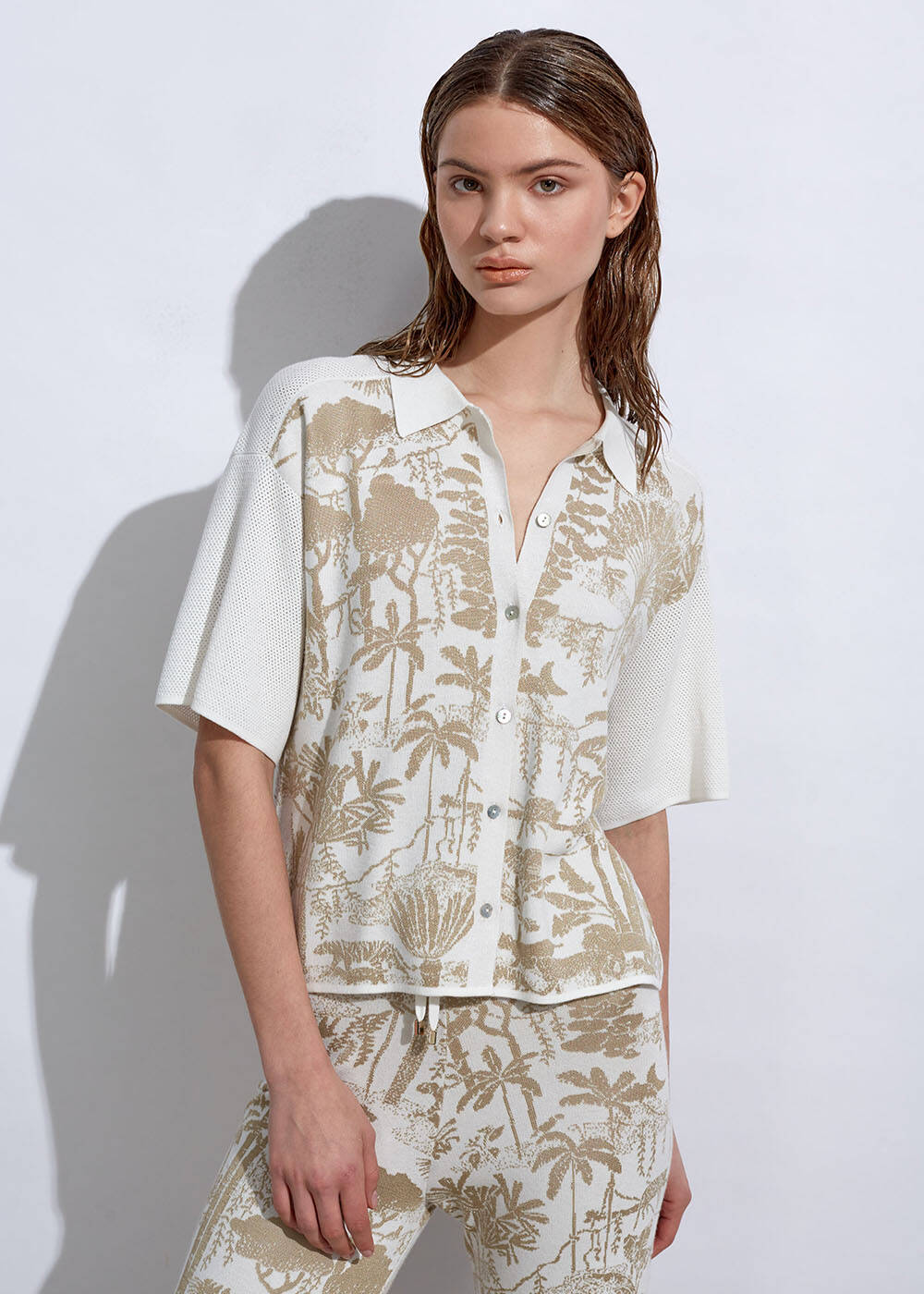 Jungle Pattern Ecru Beıge Knıt Top - 1