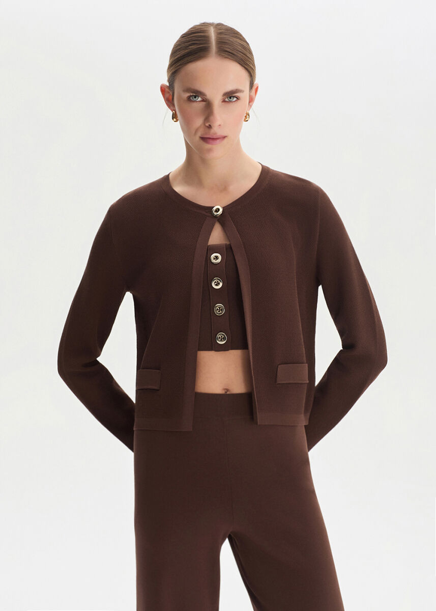Kahve Regular Fit Triko Ceket - KNITSS