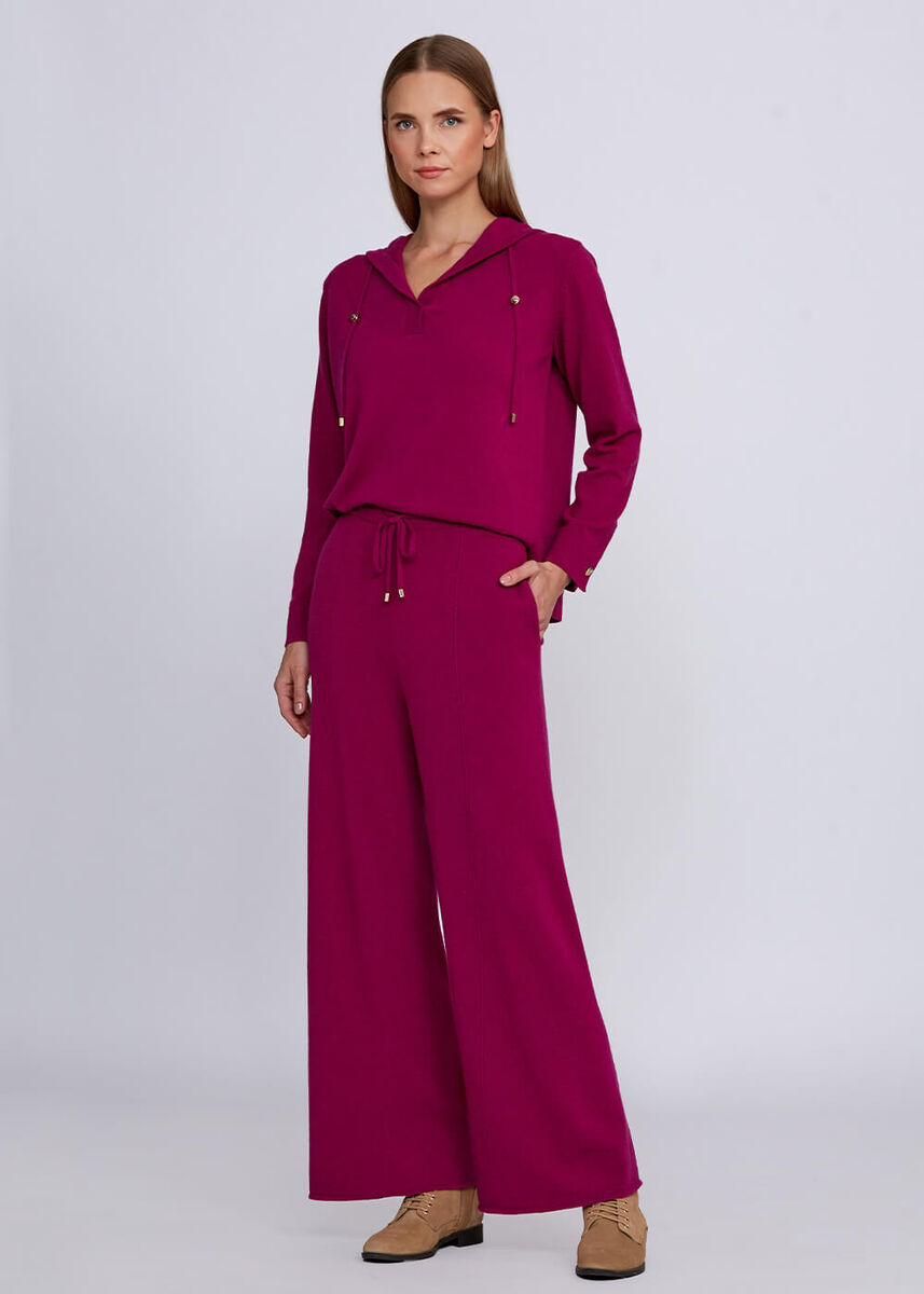 Kaşmir Karışımlı Bağcıklı Pembe Triko Pantolon · 2