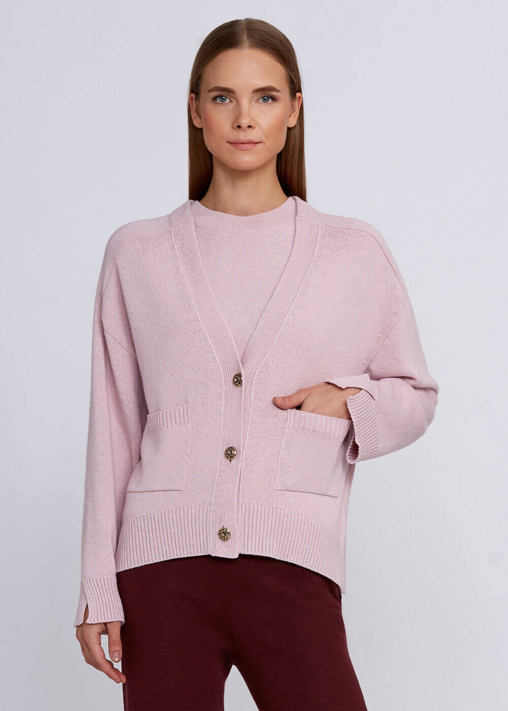 Kaşmir Karışımlı Açık Pembe Triko Hırka - 1
