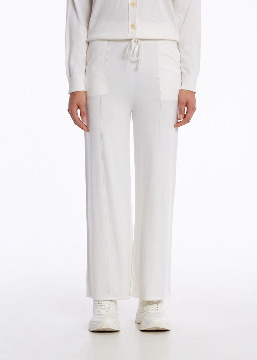 Kaşmir Karışımlı Ekru Triko Pantolon - KNITSS