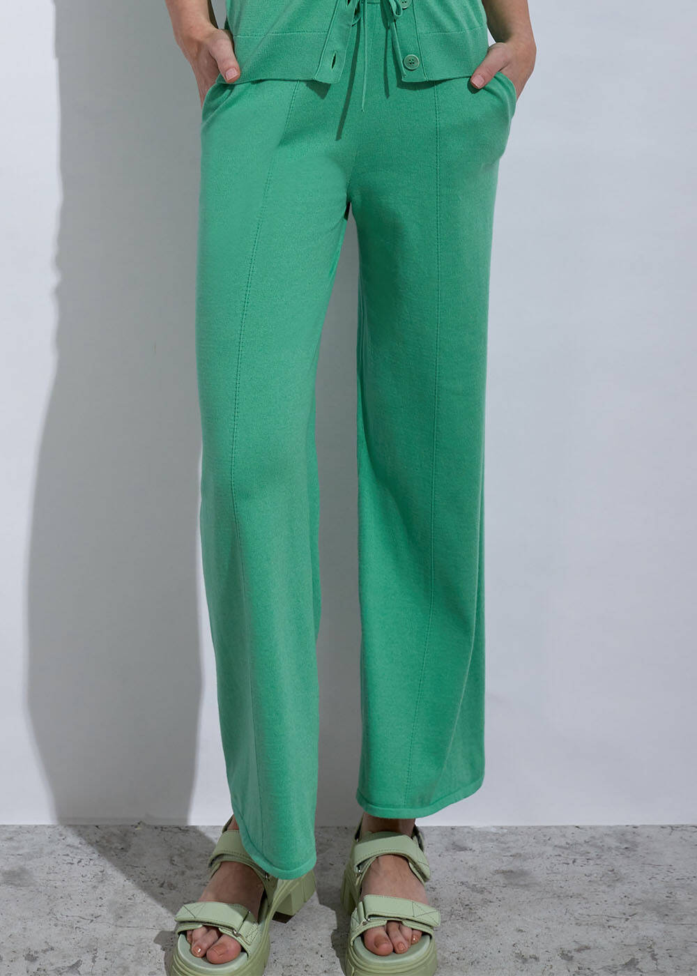 Kaşmir Karışımlı Yeşil Triko Pantolon - 1