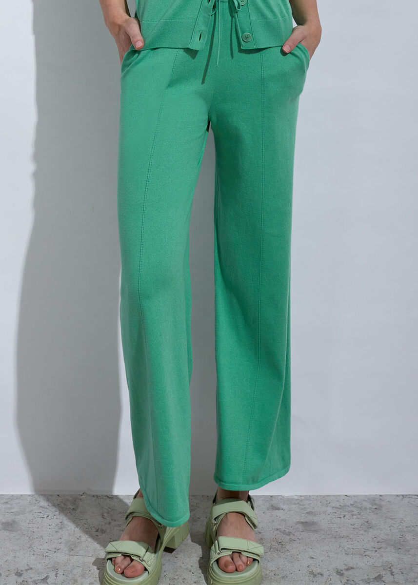 Kaşmir Karışımlı Yeşil Triko Pantolon - KNITSS