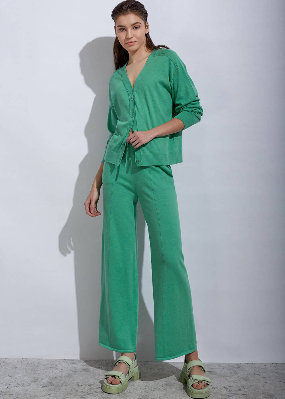 Kaşmir Karışımlı Yeşil Triko Pantolon - 2