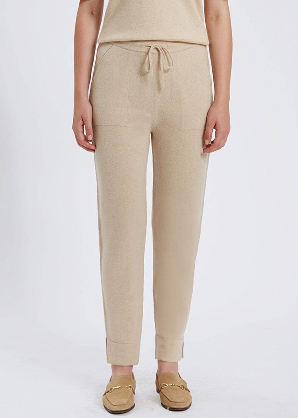 Kaşmir Krem Rengi Triko Jogger Pantolon - 2