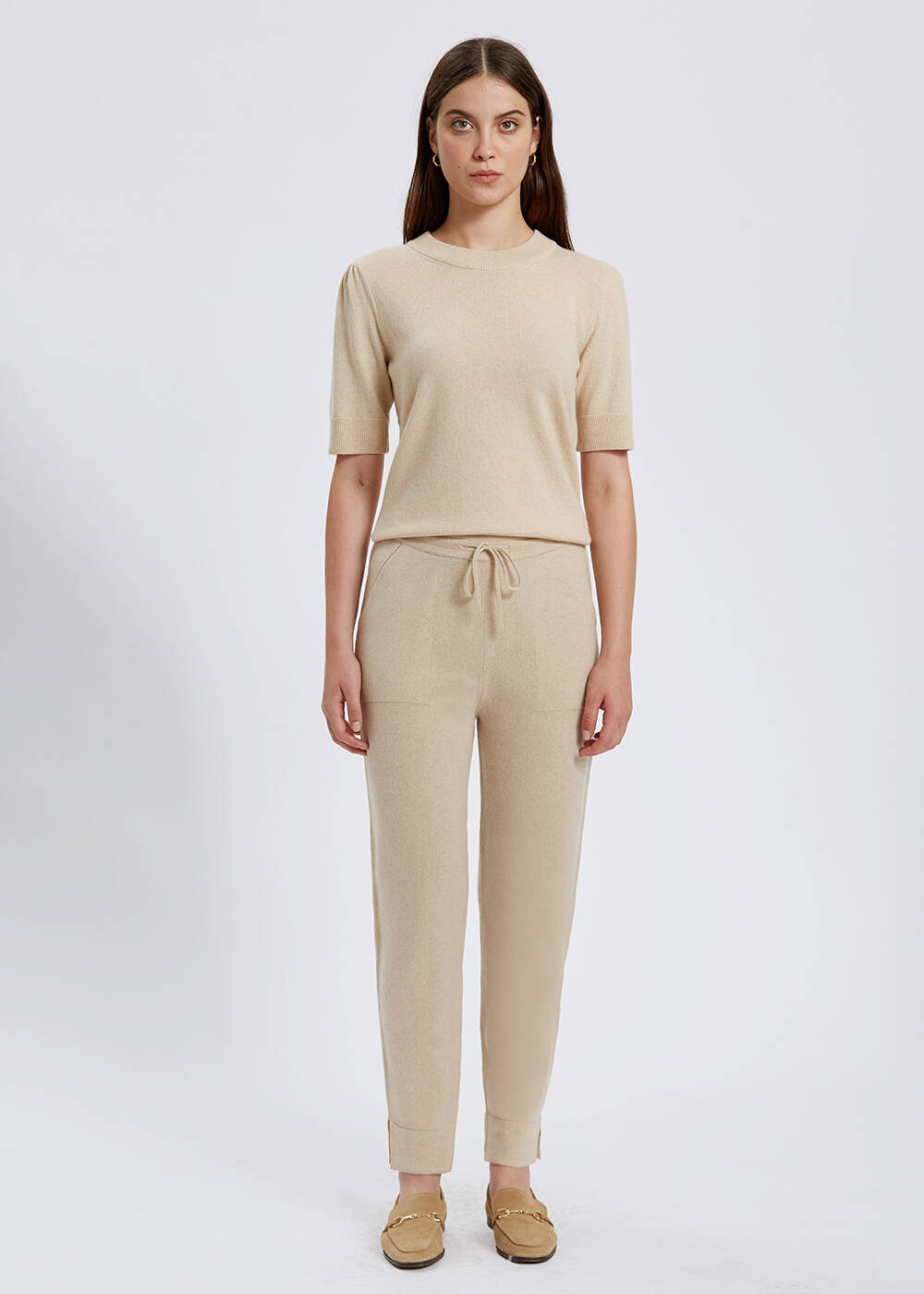 Kaşmir Krem Rengi Triko Jogger Pantolon - 1