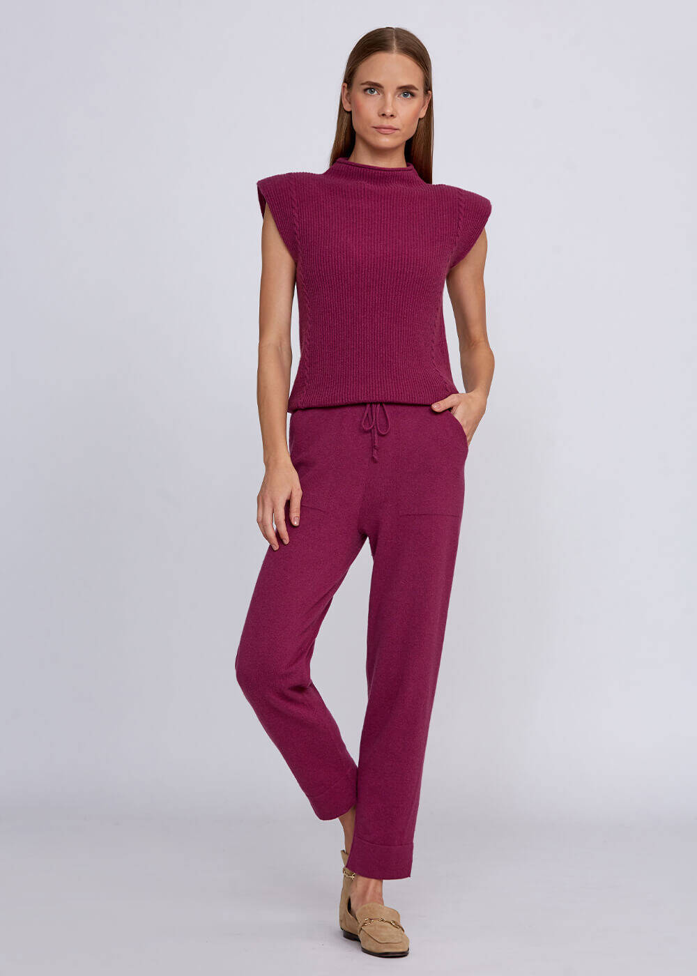Kaşmir Pembe Triko Jogger Pantolon - 2