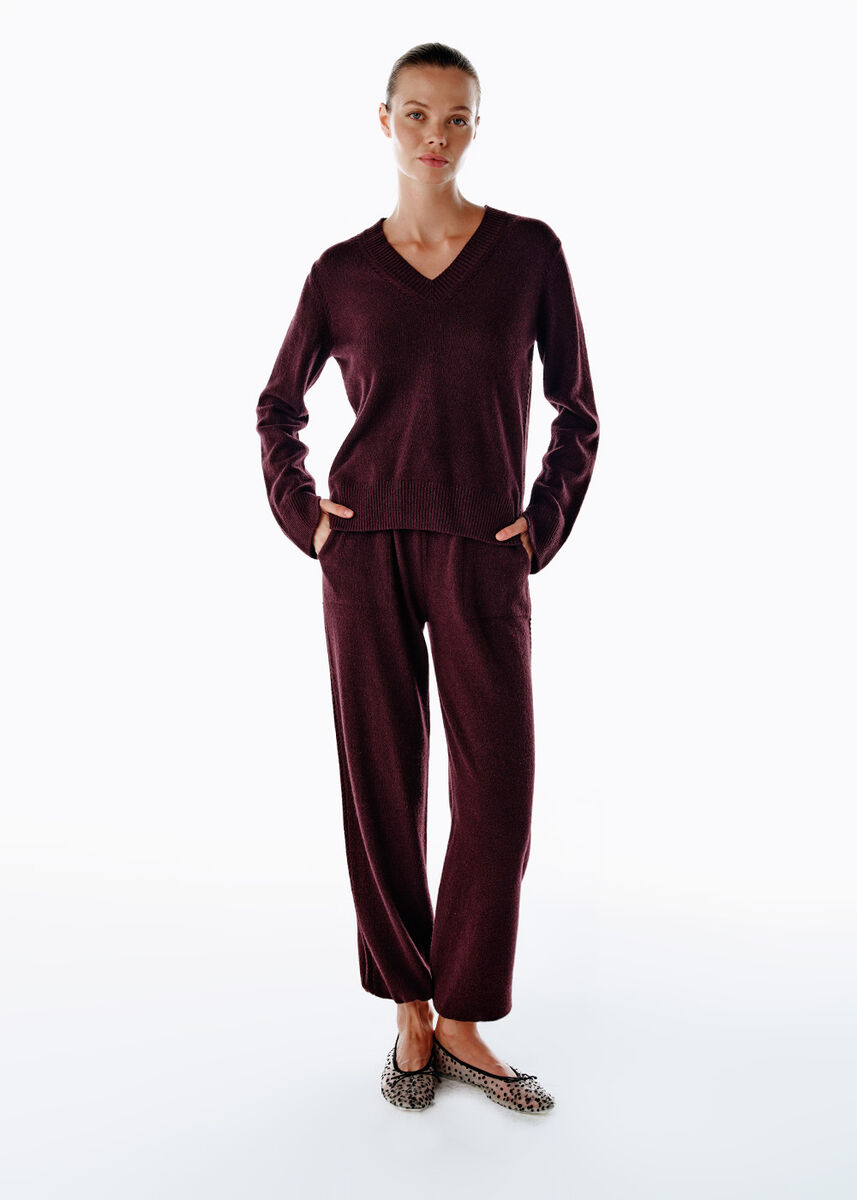 Kaşmir Triko Pantolon Mürdüm - KNITSS
