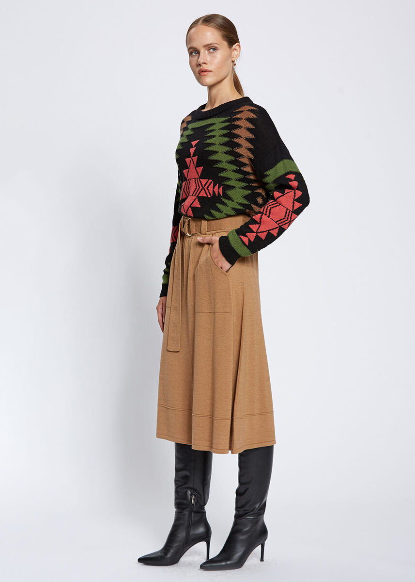 Kemer Detaylı Merino Yün Camel Triko Etek · 3