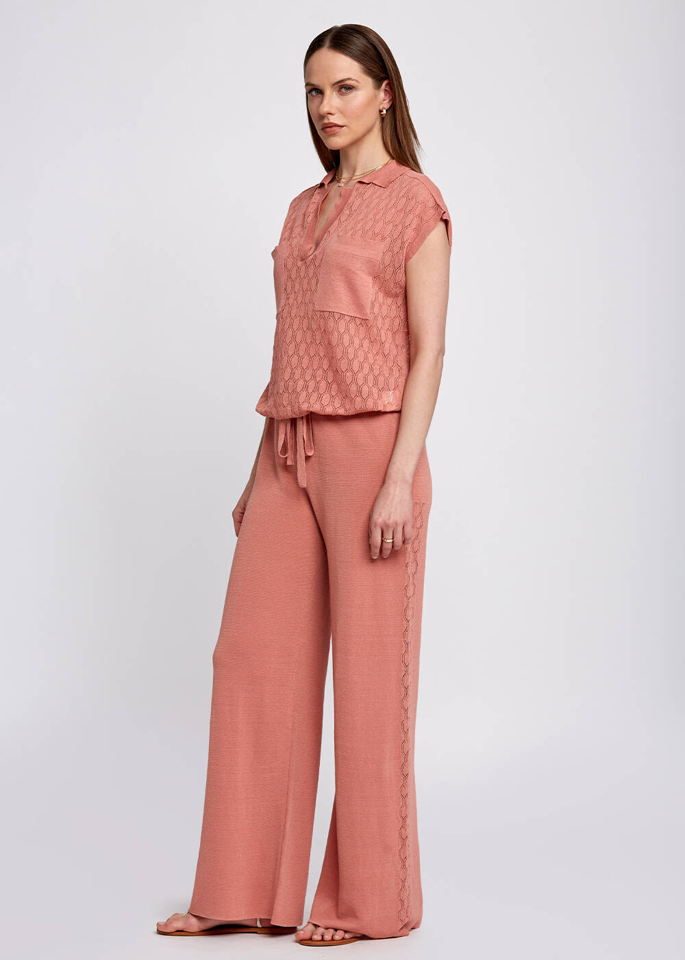 Keten Karışımlı Rahat Kesim Pembe Triko Pantolon - 2