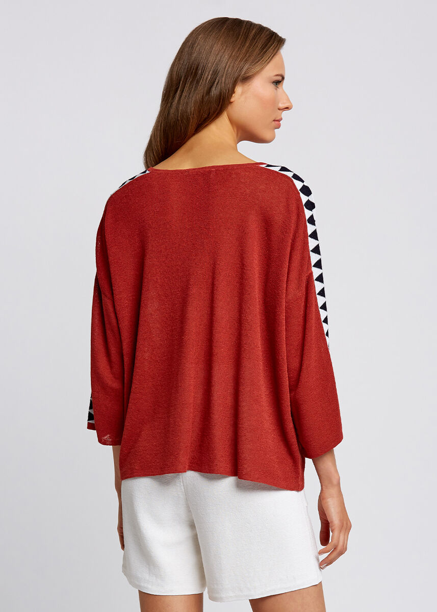 Keten Karışımlı Geometrik Detaylı Tarçın Triko Tunik · 3
