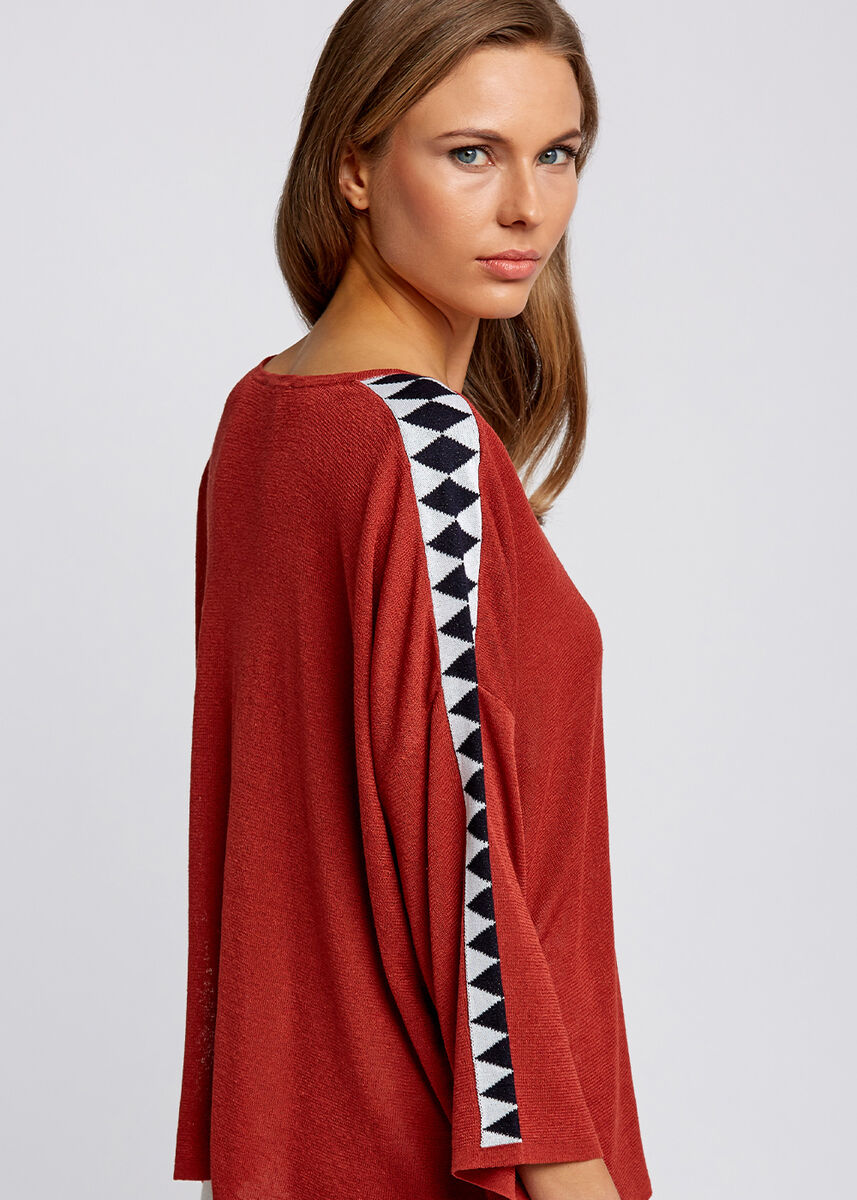 Keten Karışımlı Geometrik Detaylı Tarçın Triko Tunik · 7