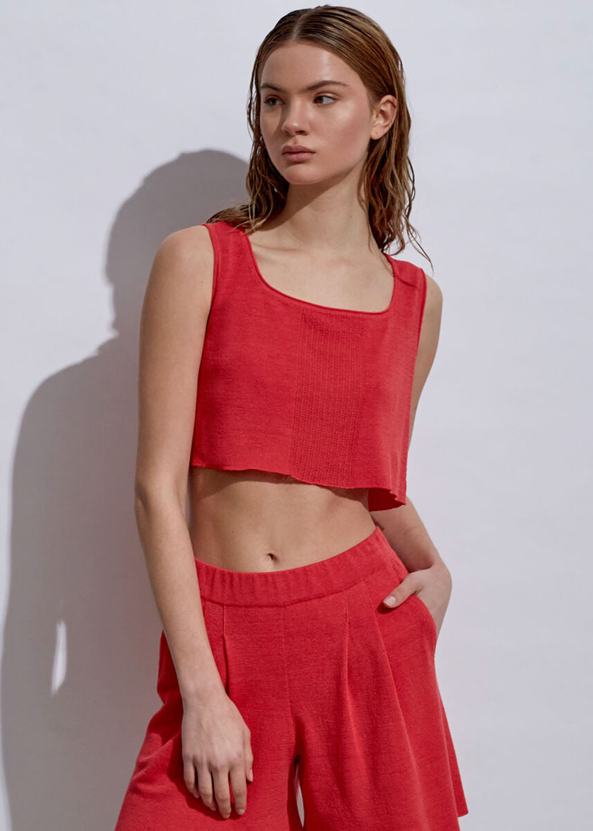 Keten Mercan Crop Triko Üst - KNITSS