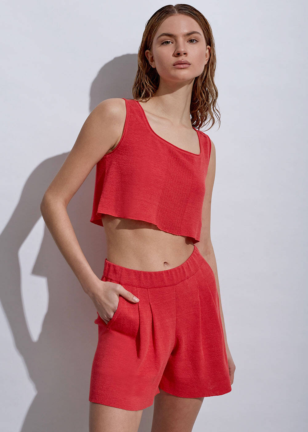 Keten Mercan Crop Triko Üst - 2