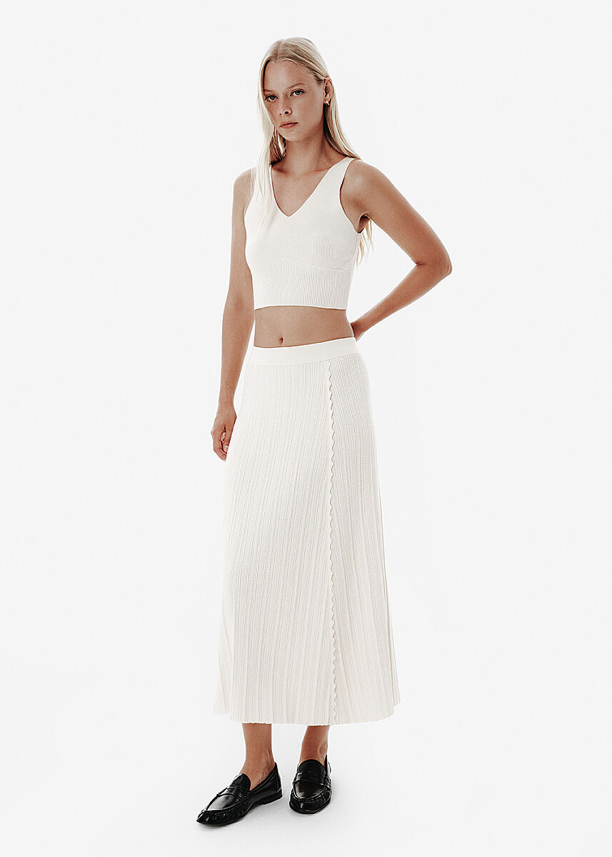 Knit Detail A Form Beige Skirt - KNITSS