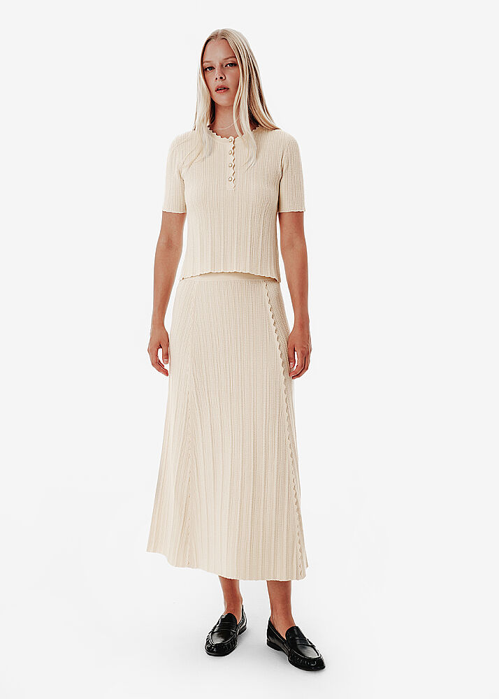 Knit Detail A Form Beige Skirt - KNITSS