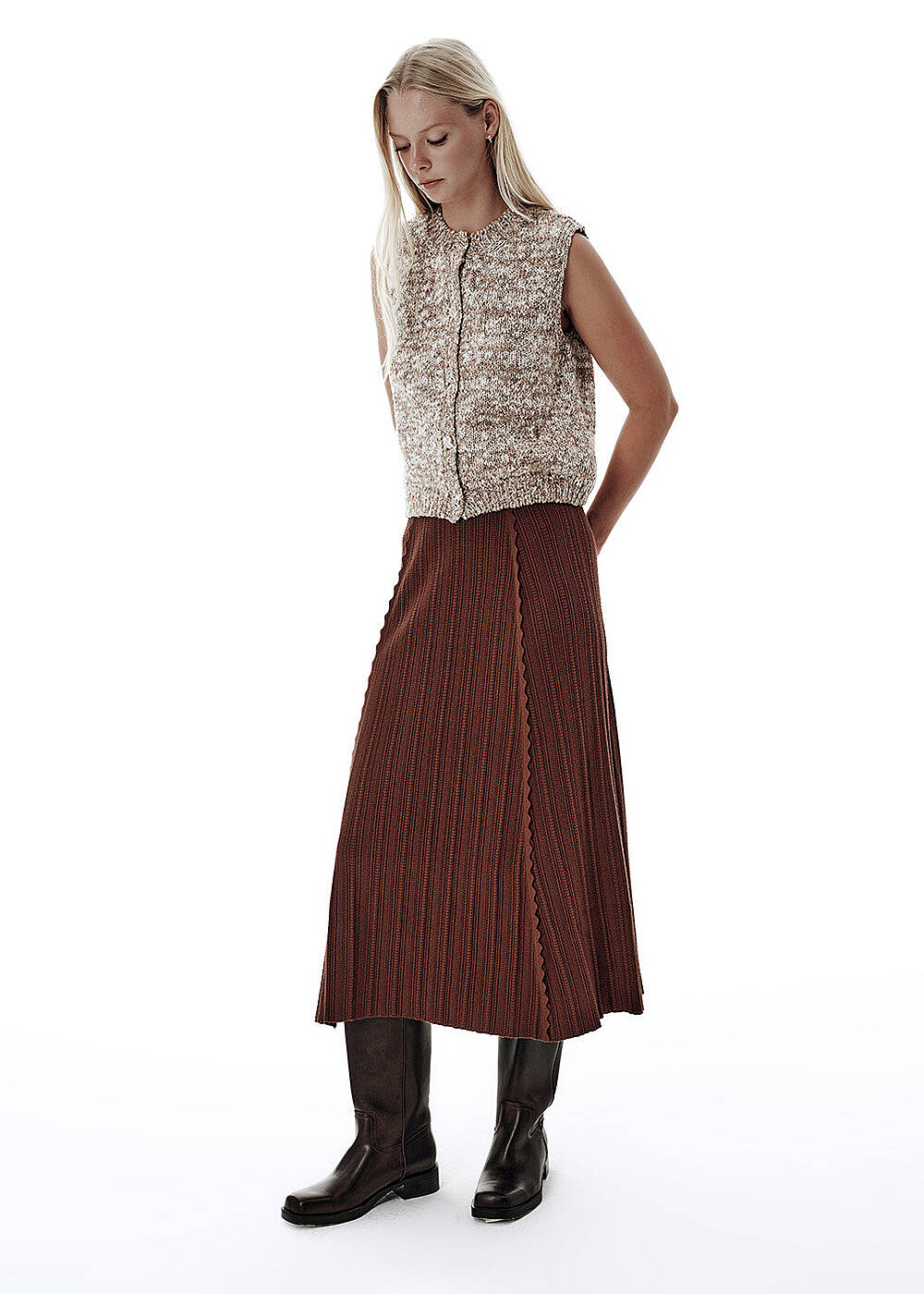 Knit Detail A Form Brown Skirt - 1