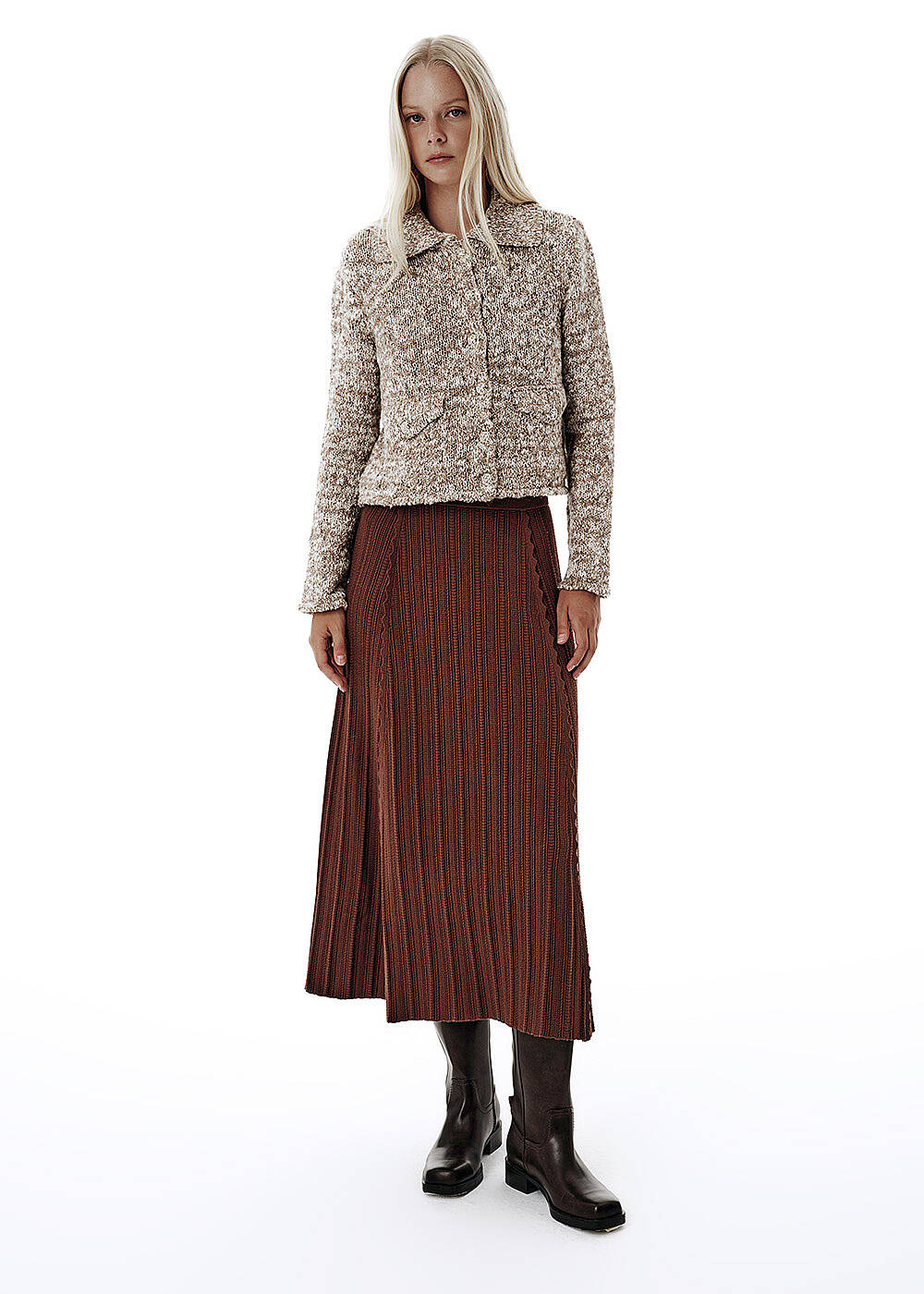 Knit Detail A Form Brown Skirt - 2
