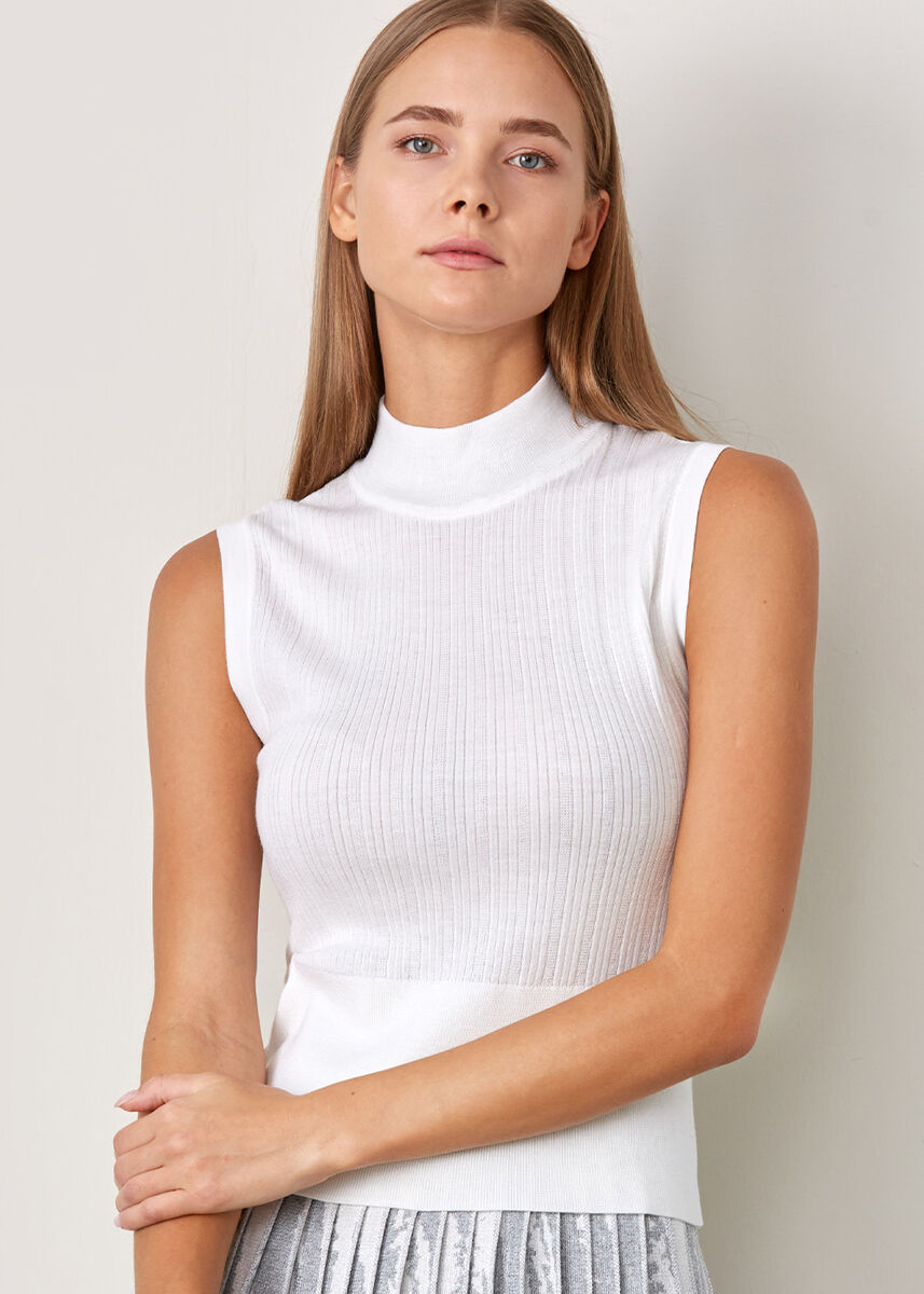 Kolsuz Merino Yün Ekru Triko Üst · 6