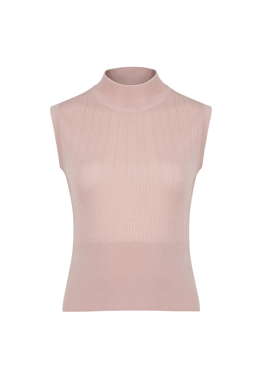 Kolsuz Merino Yün Pembe Triko Üst · 8