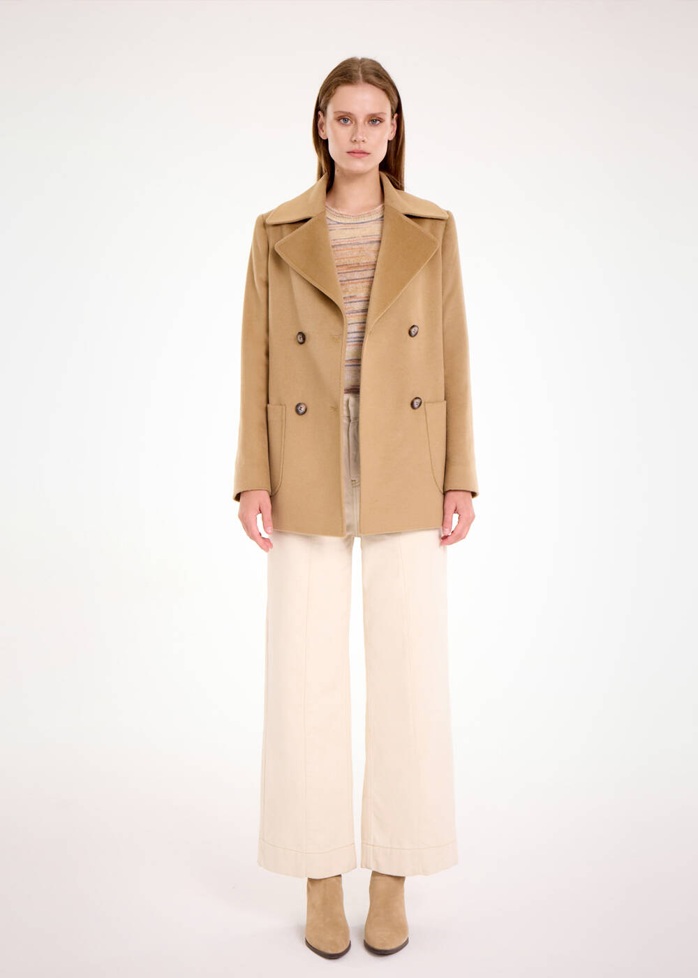 Kruvaze Camel Yün Kaban - 2