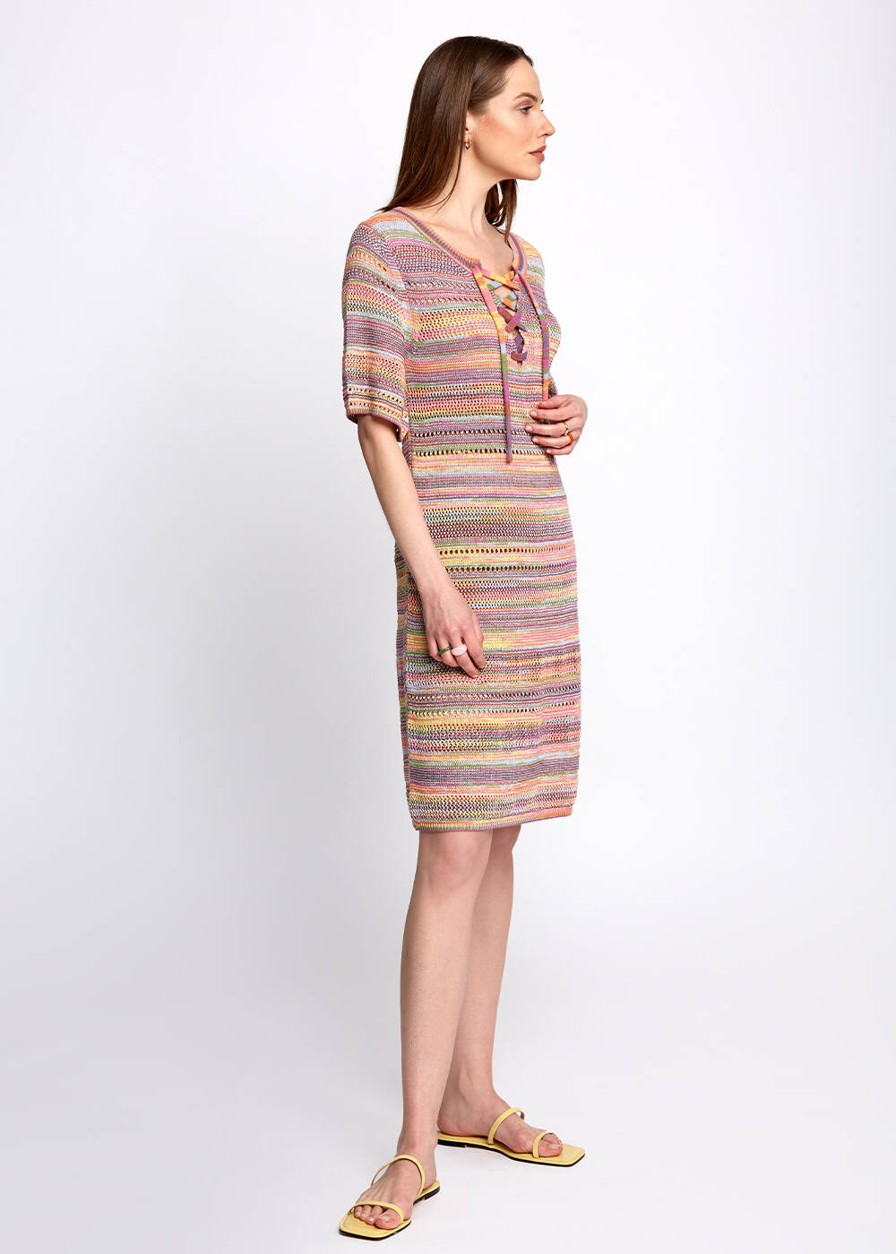 Lace Front Detailed Half Sleeve Spice Knit Dress - 2