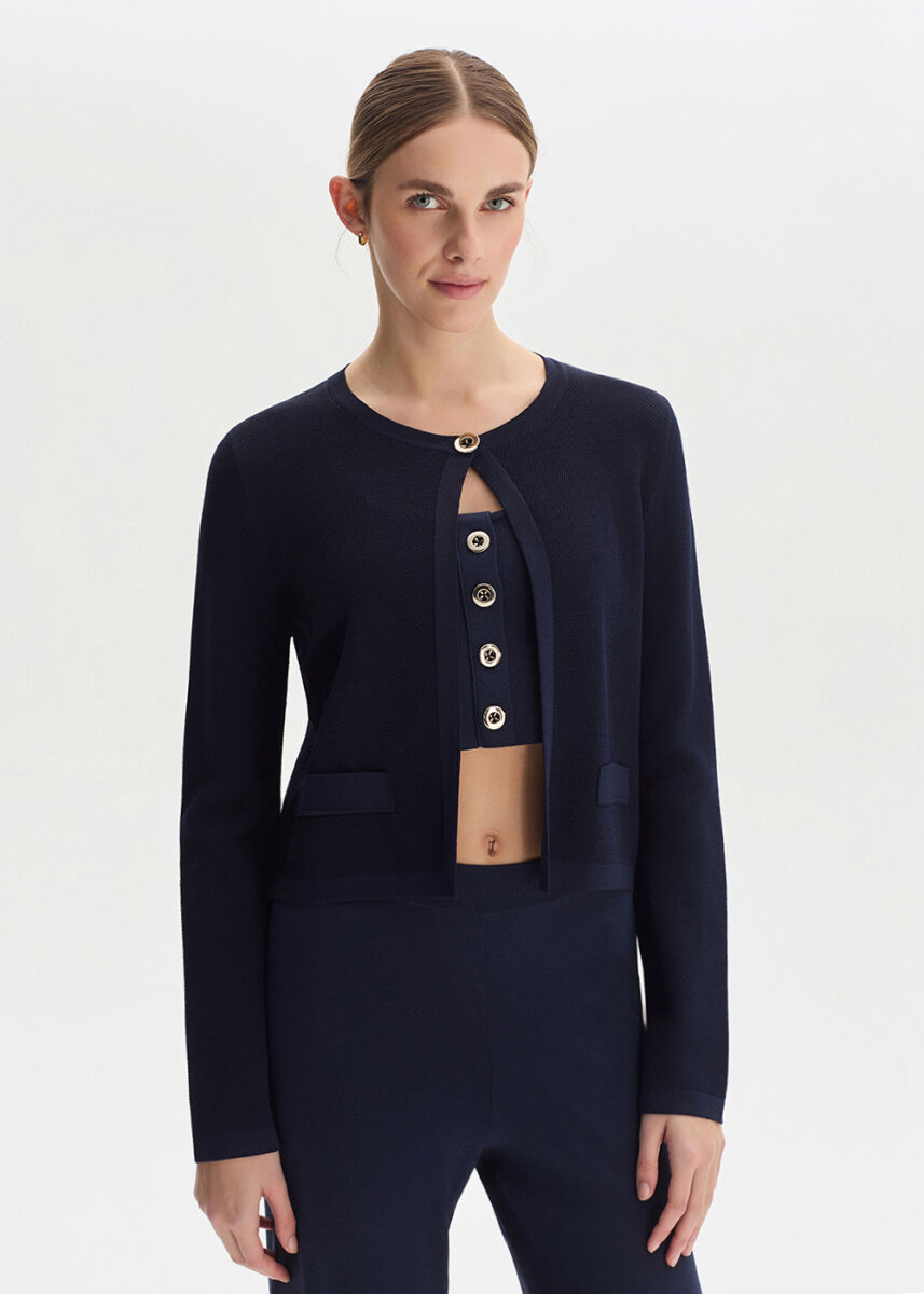 Lacivert Regular Fit Triko Ceket - KNITSS