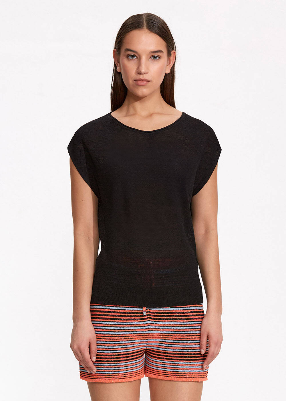 Linen Sleeveless Black Knit Top - 1