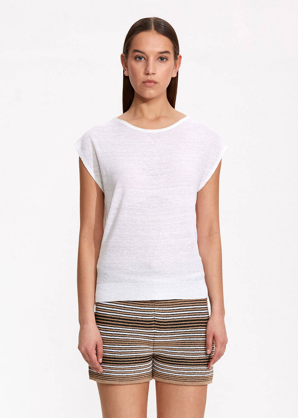 Linen Sleeveless White Knit Top - 1