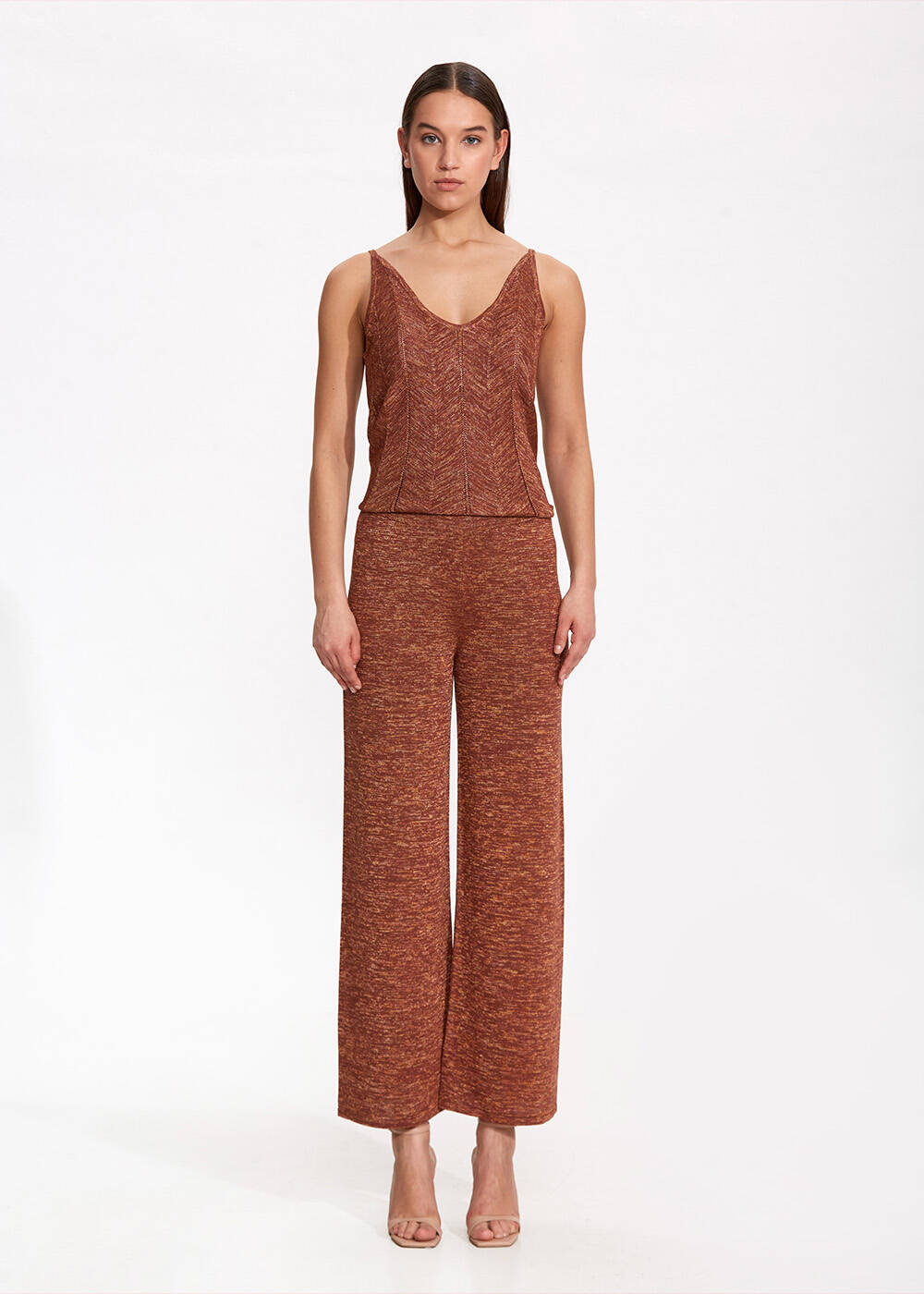 Loose Fit Bronze Knit Pants - 1
