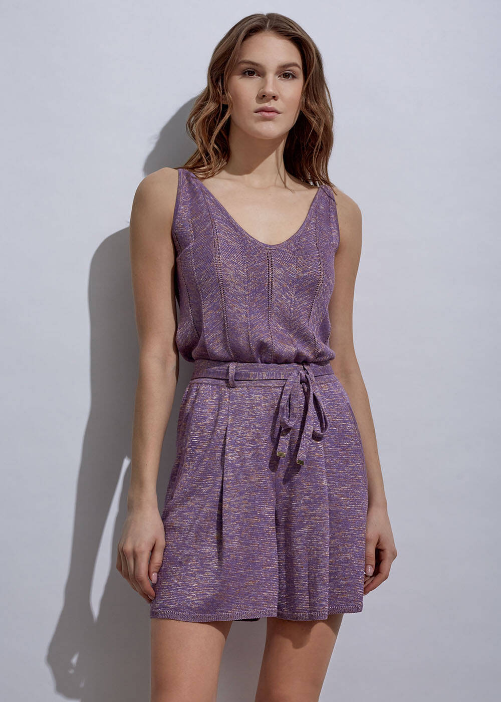 Loose Fıt Pleated Lavender Knıt Shorts - 1