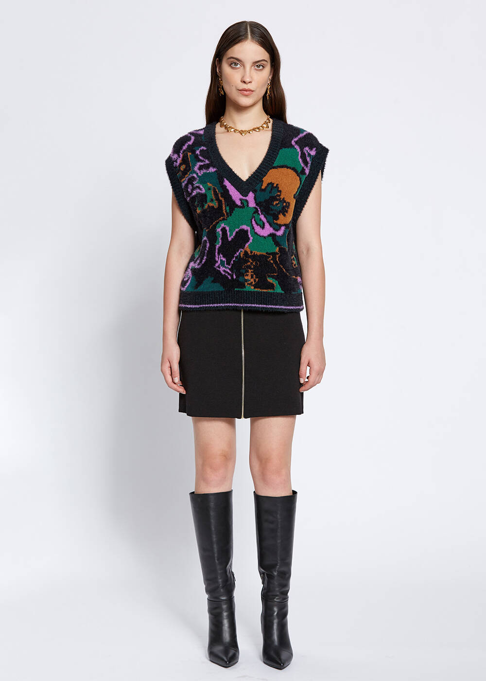 MAGNOLIA PATTERNED OVERSIZE KNIT VEST - 2