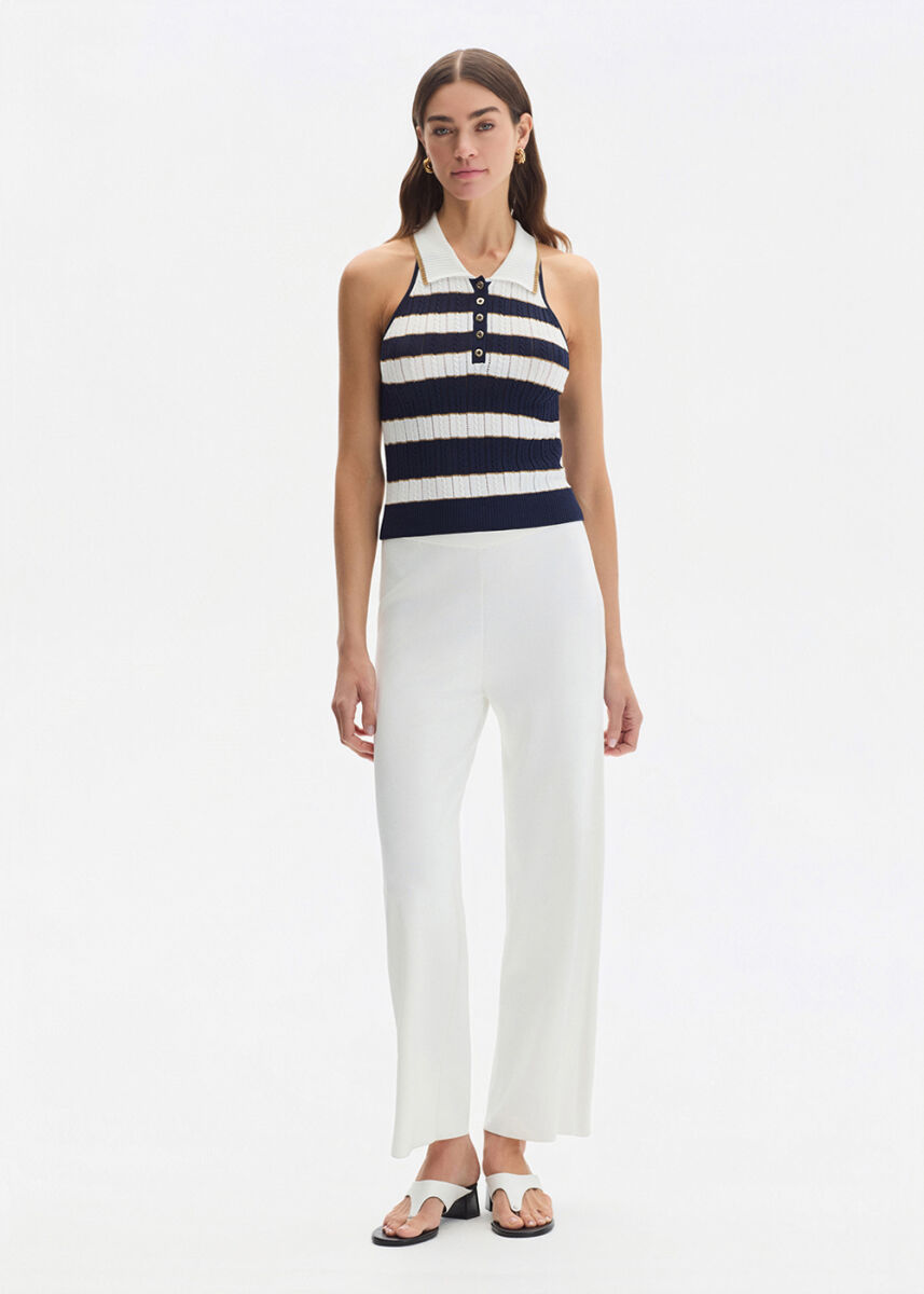 MARIN GOLD STRIPE POLO NECK KNIT TOP - KNITSS
