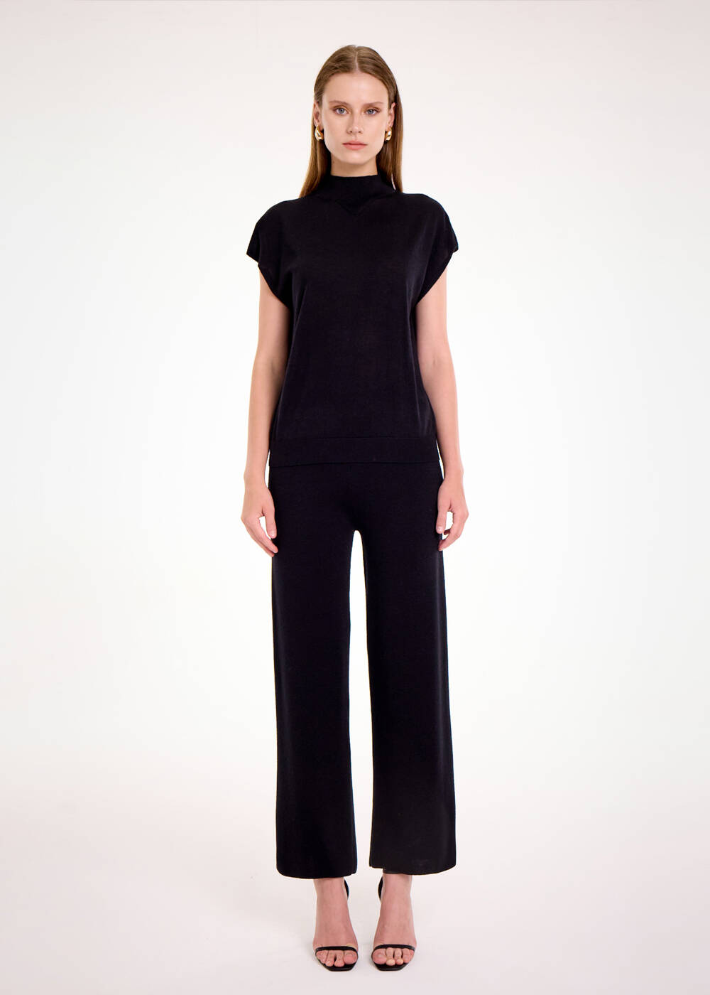 MERINO WOOL BLEND BLACK KNIT PANTS - 2