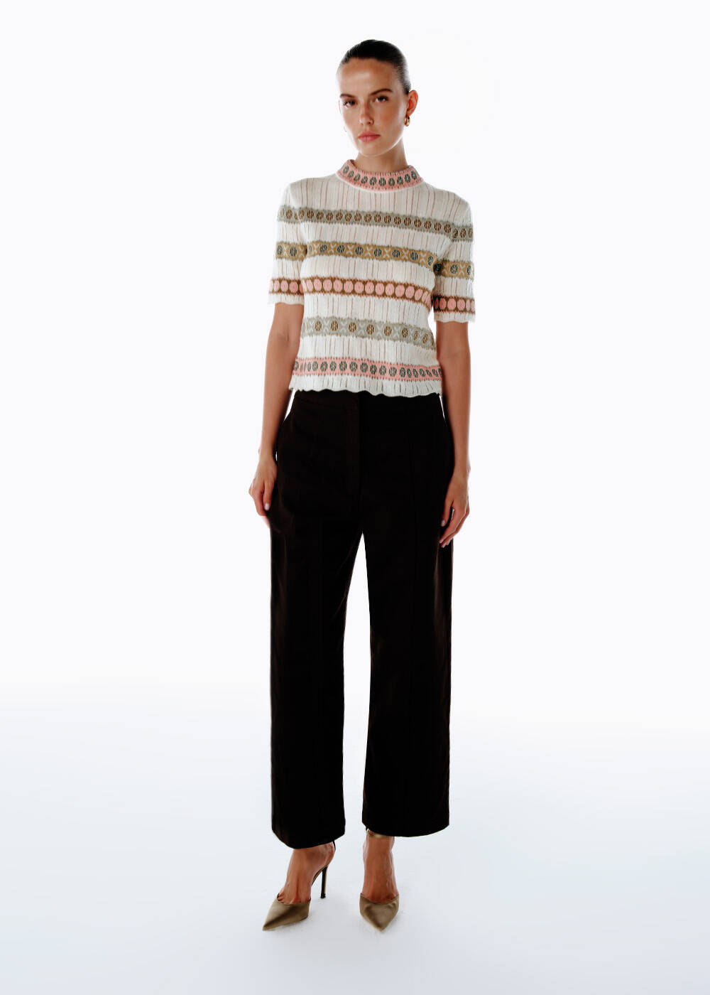 MERINO WOOL BLEND CROP KNIT TOP ECRU - 2